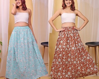 Gathered Skirt, Women Skirts, Floral Skirts, Cotton Skirt for Women, Skirt, Maxi Skirt for Women, A Line Skirt, Long Skirts Pack of 02.