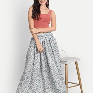 Flowy Skirt, Floral Skirts, Skirts for Women, Maxi Skirts for Women, Long Skirts, Ladies Skirts, Women Skirt, Tiered Skirt, Modern Skirt. Light Blue