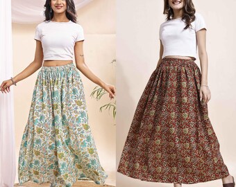 Women Skirts, Cotton Skirt for Women, Floral Skirts, Maxi Skirt for Women, A Line Skirt, Gathered Skirt, Ladies Skirt, Long Skirt Set of 02.