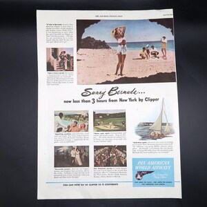 Pan American Airlines Bermuda Advertisement 1946 Vintage Airplane Travel
