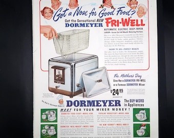 Dormeyer Fri-Well Fritteuse Werbung 1950 Original Vintage Kochen Mid Century