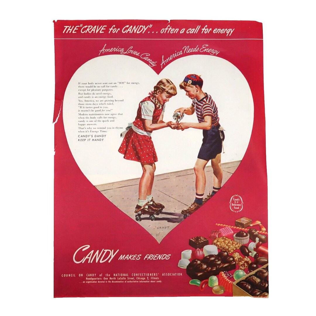 Candy Magazine Advertisement Vintage Original 1946 Color Valentines Day ...