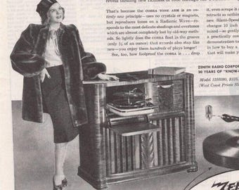 Vintage Original Zenith Radio Phonograph Magazine Advertisement