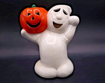 Candelabro de cerámica vintage pintado con forma de fantasma y calabaza para Halloween