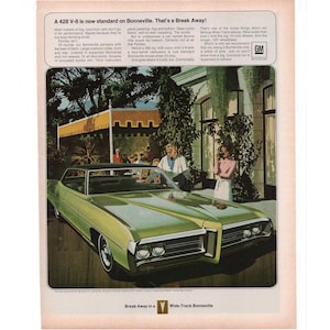 Pontiac Bonneville Car Magazine Advertisement 1969 Vintage Automobilia 428 V-8