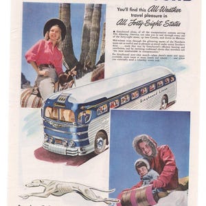 Vintage Original Greyhound Bus / Palmolive Magazine Advertisement 1950s Color