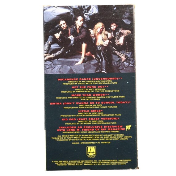 Extreme Photograffiti VHS Videotape 1991 A&M Video Vintage Music
