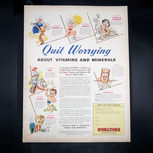 Ovaltine Beverage Advertisement 1940s Vintage Food Mid Century Modern