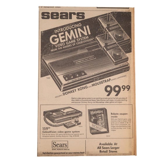 Sears Colecovision Gemini Newspaper Advertisement Video Game 6.5 X