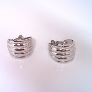 Vintage Napier Silver Tone Wide Hoop Clip on Earrings Midcentury Christmas Gift