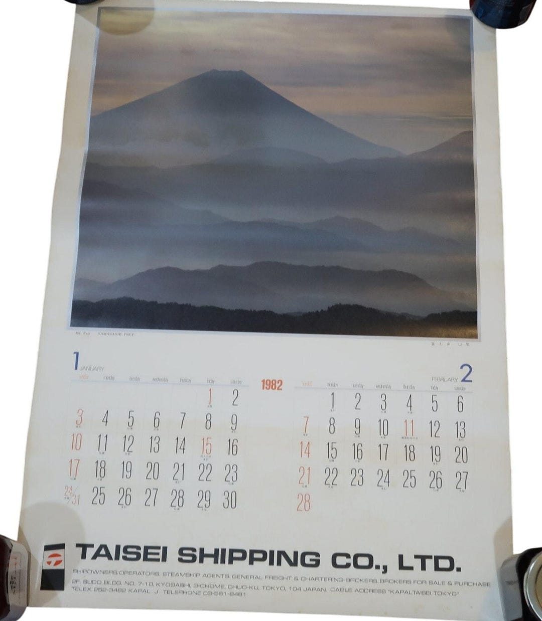 Taisei Shipping Promotional Calendar Poster 1982 Mt Fuji Japan