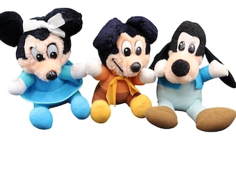 Disney Mickey Christmas Carol Plush Set of 3 Mickey Minnie Goofy 8" Vintage 1984