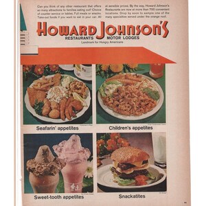 Howard Johnson Magazine Advertisement 1960s Vintage Motor Lodge Motel Restaurant