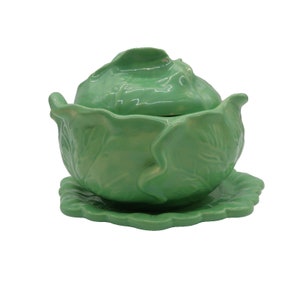Vintage Holland Mold Lidded Ceramic Cabbage Lettuce Leaf Serving Dish