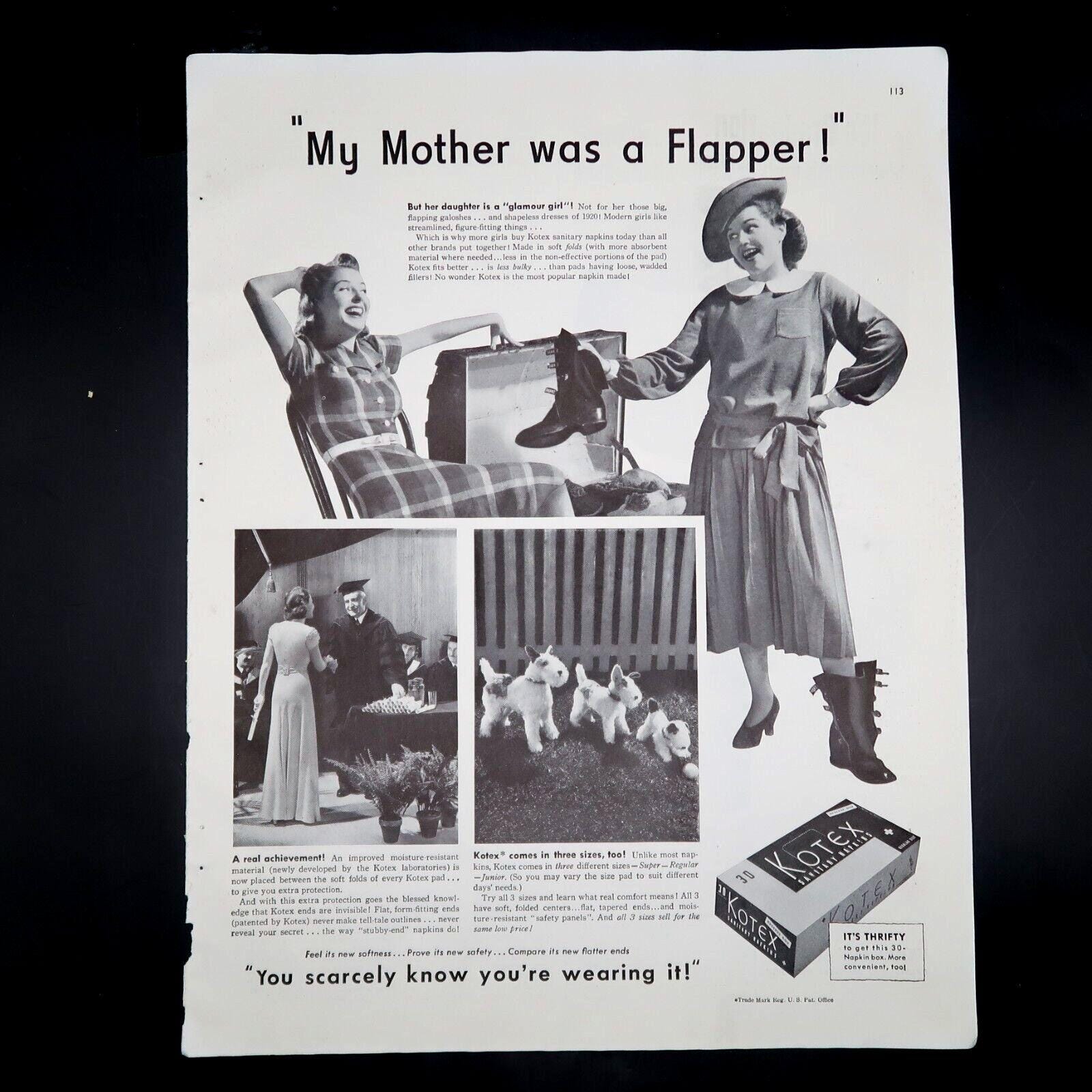 Kotex Sanitary Napkin Advertisement 1940 Vintage Women Mid Century