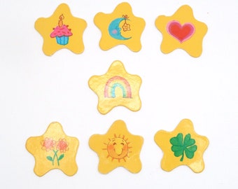 Set of 7 Vintage Care Bear On The Path to Care-a-Lot Game Replacement Star Chips