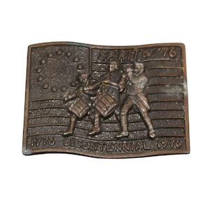 Spirit Of 76 Bicentennial Belt Buckle American Flag Vintage Brass
