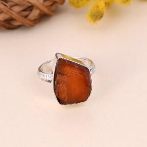 Pretty Carnelian Ring - Gemstone Carnelian Ring - 925 Sterling Silver Ring - Raw Minimalist Ring - Texture Band Ring - Gift For Wedding.