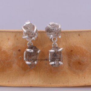 Handmade Sterling Silver Rough Herkimer Diamond Dangle Earrings image 3
