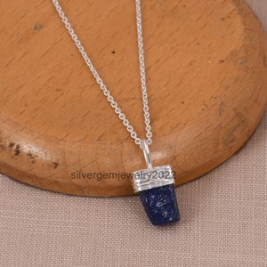 Lapis Lazuli Pendant Necklace , 925 Silver Necklaces For Women , Minimalist Gemstone Necklace , Raw Lapis Jewelry , Unique Bridesmaid  Gift.
