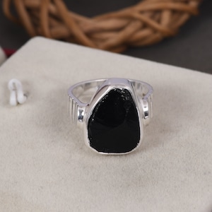 Genuine Black Obsidian Ring / 925 Sterling Silver Jewelry / Handmade Ring / Raw Gemstone Statement Ring / Unique Gift For Anniversary.