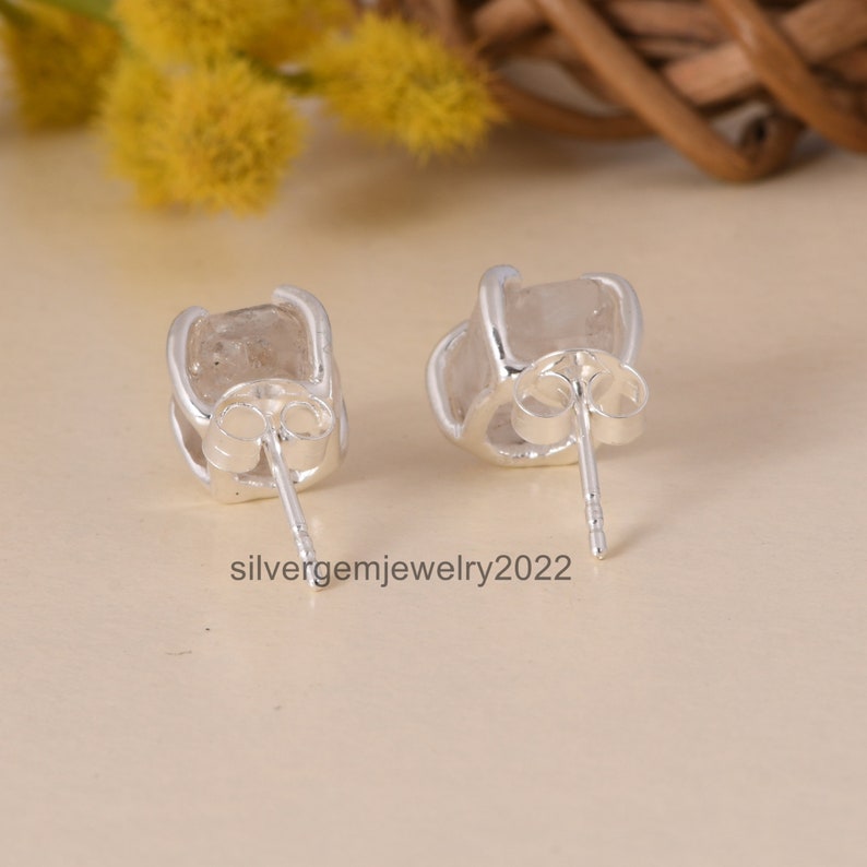 Herkimer Diamond Earrings Gemstone Earrings Rough Herkimer Earrings Birthstone Earrings 925 Sterling Silver Earrings Gift For Mom. image 4