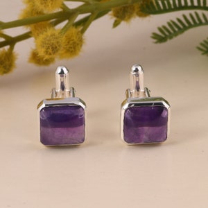 Amethyst Cufflinks / 925 Sterling Silver Cufflinks / Handmade Father Cufflinks / Personalized Cufflinks / Minimalist Cufflinks / For Friend