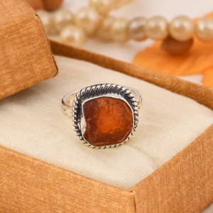 Carnelian Hammered Ring , 925 Sterling Silver Ring , Handmade Raw Orange Crystal Ring , Gemstone Ring , July Birthstone Ring , Gift For Her.