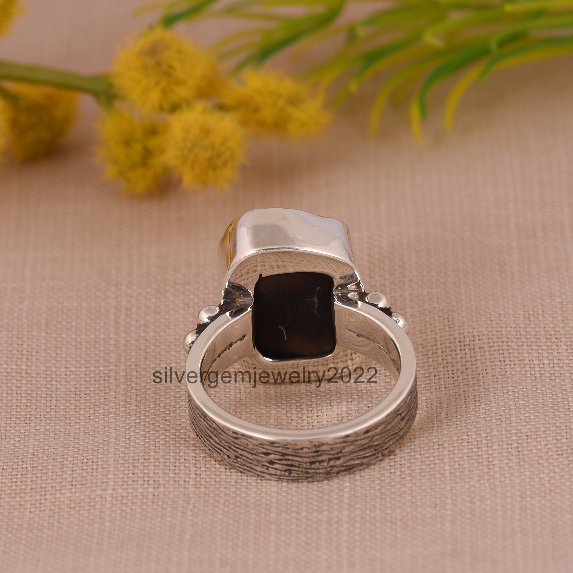 Rectangular Obsidian Ring Art Deco Black Obsidian Ring - 925 Solid Silver Ring - Raw Gemstone ...