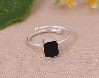 Minimalist Black Obsidian Ring/ 925 Sterling Silver Ring/ Adjustable Ring/ Black Raw Crystal Ring/ Obsidian Gemstone Ring/ Gift For Her.