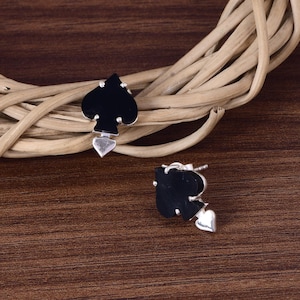 925 sterlingzilveren zwarte onyx-oorbellen, minimalistische hartzilveren oorbellen, handgemaakte pokersieraden, geboortesteenoorbellen voor verjaardagscadeau.