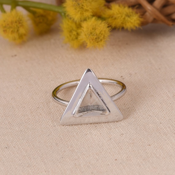 Crystal Quartz Ring , 925 Sterling Silver Ring - Handcrafted Ring - Beautiful Triangle Ring - White Rhodium Statement Ring - Gift For Mom.