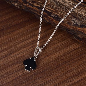 Joyería con dije de póker de ónix negro/Collar de plata de ley 925/Collar de as de picas/Collar hecho a mano/Joyería de cartas de casino para hombres y mujeres