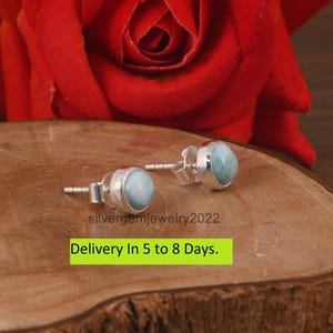 Larimar Gemstone Earrings , 925 Sterling Silver Earrings , Labradorite Hammered Earrings , Push Back Earrings , Gift For Birthday.