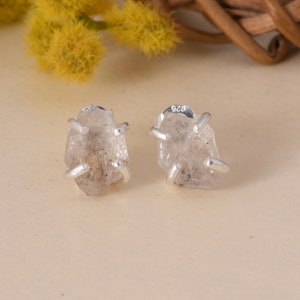 Herkimer Diamond Earrings - Gemstone Earrings - Rough Herkimer Earrings - Birthstone Earrings - 925 Sterling Silver Earrings - Gift For Mom.