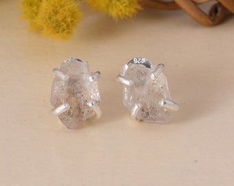 Herkimer Diamond Earrings - Gemstone Earrings - Rough Herkimer Earrings - Birthstone Earrings - 925 Sterling Silver Earrings - Gift For Mom.