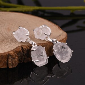 Handmade Sterling Silver Rough Herkimer Diamond Dangle Earrings image 7