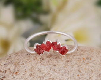 Rough Cut Ruby Sterling Silver Ring - Handmade Prong Set Design