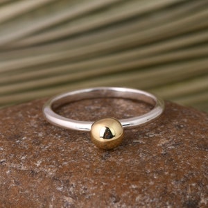 Simple Ball Ring - 925 Sterling Silver Ring - Handmade Two Tone Ring - Minimalist Statement Ring - Dainty Ball Ring - Midi Ring For Daughter
