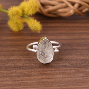 Herkimer Diamond Ring - Minimalist Ring - Natural Gemstone Ring - Raw White Crystal Ring - 925 Sterling Silver Ring - Gift For Engagement.