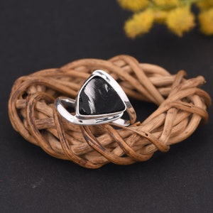 Attractive Obsidian Bezel Set Ring - 925 Sterling Silver Ring - Unshape Gemstone Ring - Raw Black Obsidian Ring - Stackable Ring For Love.