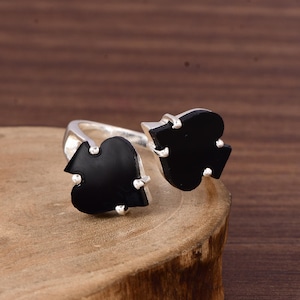 Zierlicher schwarzer Onyx Ring, 925 Sterling Silber Ring, Einstellbarer Spielkartenring, Good Luck Poker Ring, jeden Tag Ring, Geschenk für Tochter
