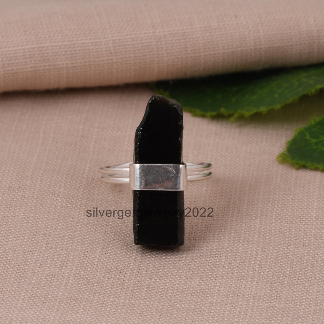Rectangular Obsidian Ring Unique Handcrafted Black Obsidian Ring / Dainty Raw Obsidian Ring ...