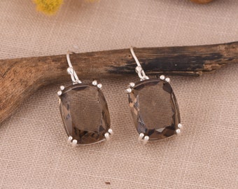 Smoky Quartz Dangle Earrings / 925 Sterling Silver Statement Earrings / Beautiful Minimalist Quartz Earrings / Gemstone Earrings For Bridal.