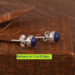 Lapis Lazuli Earrings - 925 Sterling Silver Earrings - Hammered Stud Earrings - Minimalist Labradorite Earrings - Gift For Women.