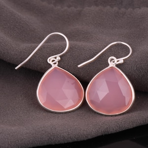Rose Chalcedony Earrings, 925 Sterling Silver Earrings, Pink Gemstone Earrings, Drop & Dangle Earrings, Handmade Jewelry, Gift For Her.