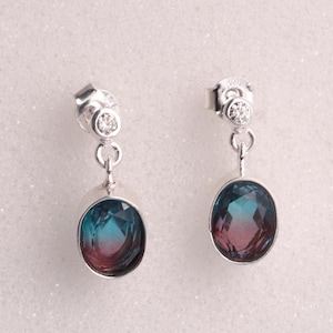 Oval Shape Alexandrite Earrings - Cubic Zirconia Engagement Earrings - 925 Sterling Silver Earrings - Bezel Set Earrings - Gift For Bridal.