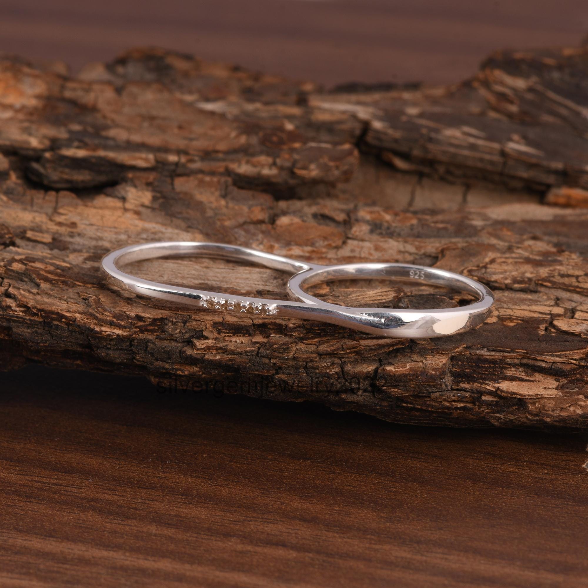 Handmade Sterling Silver Two Finger Diamond Ring, Anniversary Gift - Etsy