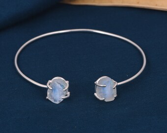 Regenbogen Mondstein Armreif: Roher Kristall 925 Sterling Silber verstellbar Armband