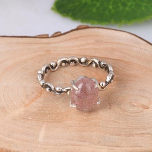 Erdbeer Quarz Ring - 925 Sterling Silber Ring - Erdbeer Wellen Ring - Minimalistischer oxidierter Ring - Prong Set Quarz Ring - Geschenk für die Liebe.